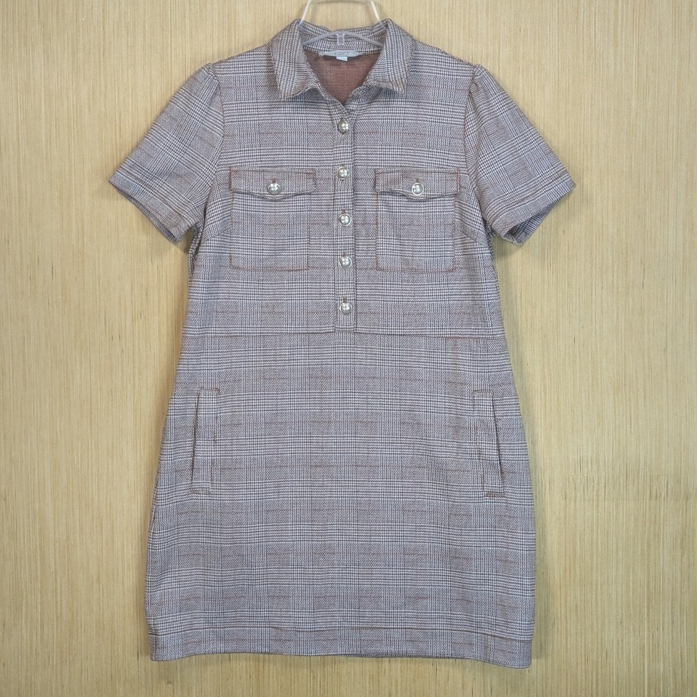 LOFT Shirt Dress Brown Plaid Houndstooth Old Money Chic Academia Retro Women 12